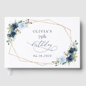 Navy Flowers, Blue Flowers, Greenery, Birthday Gästebuch (Vorderseite)