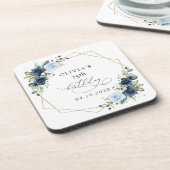 Navy Flowers, Blue Flowers, Greenery, Birthday Getränkeuntersetzer (Linke Seite)