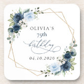 Navy Flowers, Blue Flowers, Greenery, Birthday Getränkeuntersetzer (Vorderseite)