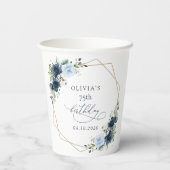 Navy Flowers, Blue Flowers, Greenery, Birthday Pappbecher (Rückseite)