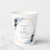 Navy Flowers, Blue Flowers, Greenery, Birthday Pappbecher (Vorderseite)