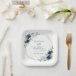 Navy Flowers, Blue Flowers, Greenery, Birthday Pappteller