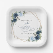 Navy Flowers, Blue Flowers, Greenery, Birthday Pappteller (Vorderseite)