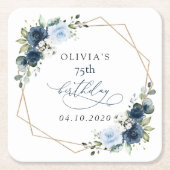 Navy Flowers, Blue Flowers, Greenery, Birthday Rechteckiger Pappuntersetzer (Vorderseite)