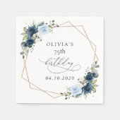Navy Flowers, Blue Flowers, Greenery, Birthday Serviette (Vorderseite)