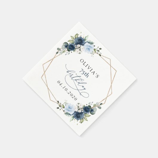 Navy Flowers, Blue Flowers, Greenery, Birthday Serviette (Ecke)