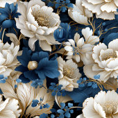 Navy Flowers Ivory Dining Table Runner Großer Tischläufer