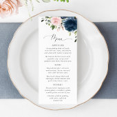 Navy Flowers, Pink Flowers, Bridal Shower Menu Menükarte