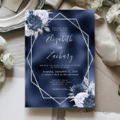 Navy Foil Dusty Blue Silver Floral Wedding Einladung