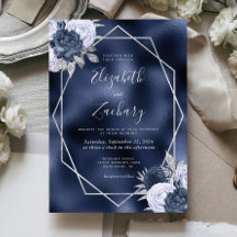 Navy Foil Dusty Blue Silver Floral Wedding