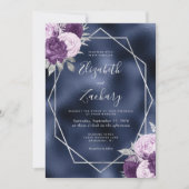 Navy Foil Lilac Lila Silver Floral Wedding Einladung (Vorderseite)
