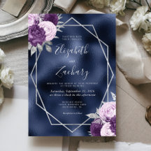 Navy Foil Lilac Lila Silver Floral Wedding