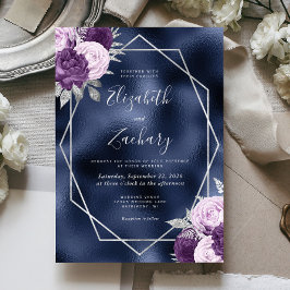 Navy Foil Lilac Lila Silver Floral Wedding Einladung