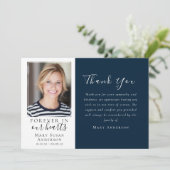 Navy Forever in Our Hearts Foto Beerdigung Dankeskarte (Stehend Vorderseite)