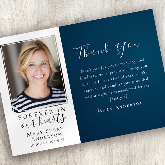 Navy Forever in Our Hearts Foto Beerdigung Dankeskarte