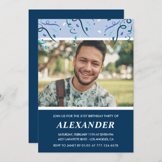 Navy Foto 31. Geburtstag Einladungen Mann (Vorne/Hinten)