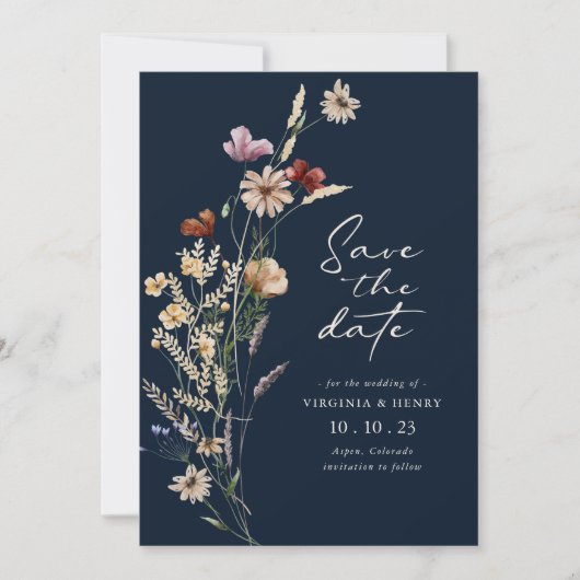 Navy Foto Boho Save the Date Flat Card (Vorderseite)
