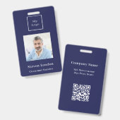 Navy Foto Name QR Geschäftslogo Ausweis (Front & Back)