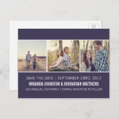 Navy Foto Strip Save the Date Postkarten (Vorne/Hinten)