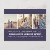 Navy Foto Strip Save the Date Postkarten (Vorderseite)