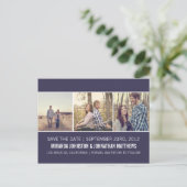 Navy Foto Strip Save the Date Postkarten (Stehend Vorderseite)