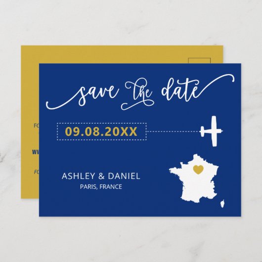 Navy France Hochzeit Speichern Sie die Datumskarte Postkarte (Vorne/Hinten)