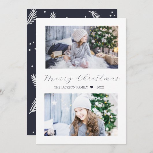 Navy Frohe Weihnachten Moderne 2 Foto (Vorne/Hinten)