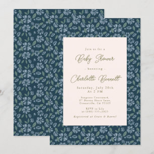 Navy Frost Bloom Floral Baby Dusche Einladung