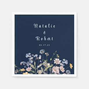 Navy Frühlings-Wildblumenwiese-Garten-Hochzeit  Se Serviette
