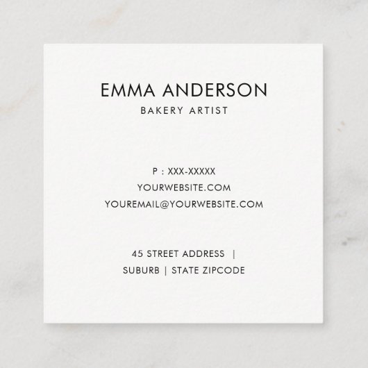 NAVY FRUIT FLORAL CAKE PATISSERIE CUPCAKE BAKERY QUADRATISCHE VISITENKARTE (Rückseite)