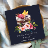 NAVY FRUIT FLORAL CAKE PATISSERIE CUPCAKE BAKERY QUADRATISCHE VISITENKARTE