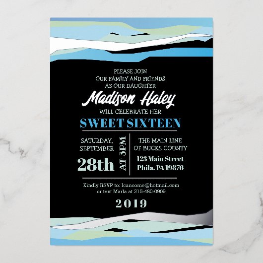 Navy Fuchsia 16 . Geburtstag 16 Einladung Silber (Vorderseite)