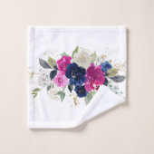 Navy & Fuchsia Blumenmonogramm Badhandtuch Set (Waschlappen)