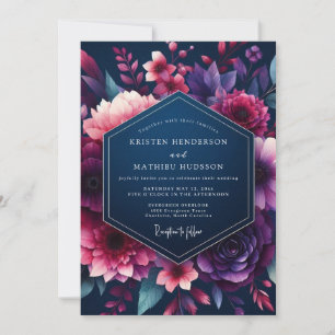 Navy & Fuchsia Lebendige Hochzeitsblüten Einladung