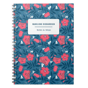Navy Fuchsia Personalisiert Name Floral Muster Notizblock