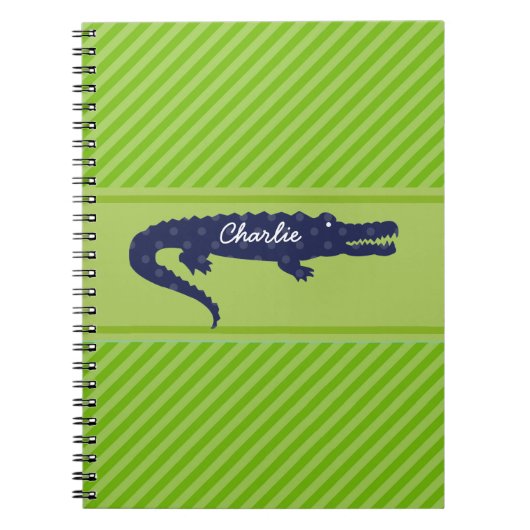 Navy Gator auf Green Diagonal Personalisiert Noteb Notizblock (Vorderseite)