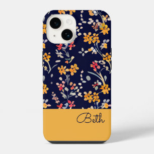 Navy Gelbe Wildblume iPhone 14 Hülle