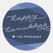 Navy Geo Script | Happy Hanukkah Runder Aufkleber (Vorderseite)