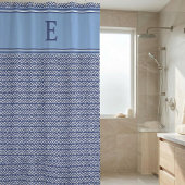 Navy Geometric Chevron Monogram Design Duschvorhang