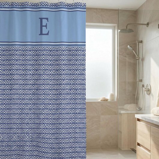 Navy Geometric Chevron Monogram Design Duschvorhang