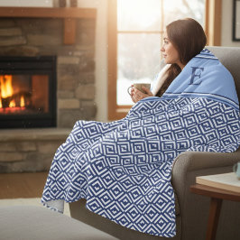 Navy Geometric Chevron Monogram Design Fleecedecke