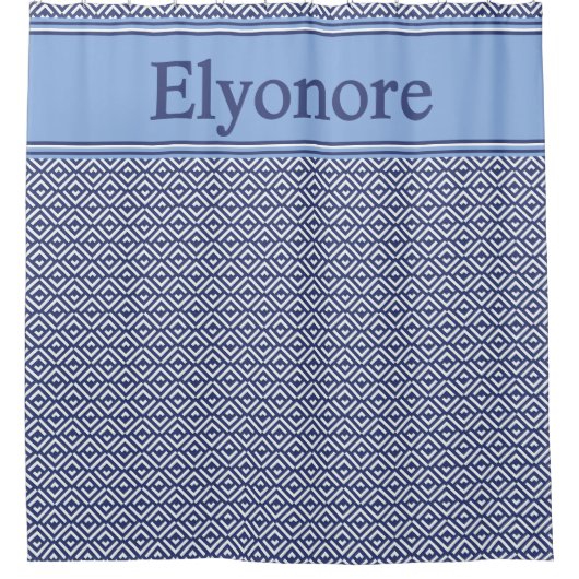 Navy Geometric Chevron Name Design Duschvorhang (Vorderseite)