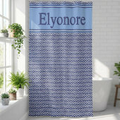 Navy Geometric Chevron Name Design Duschvorhang
