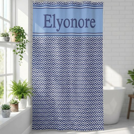 Navy Geometric Chevron Name Design Duschvorhang