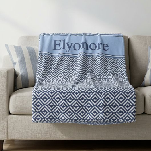 Navy Geometric Chevron Name Design Fleecedecke