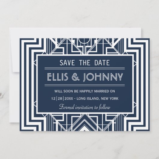 Navy Geometric speichert die Datumskarten Save The Date (Vorderseite)