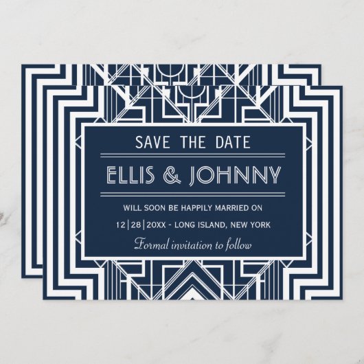 Navy Geometric speichert die Datumskarten Save The Date (Vorne/Hinten)