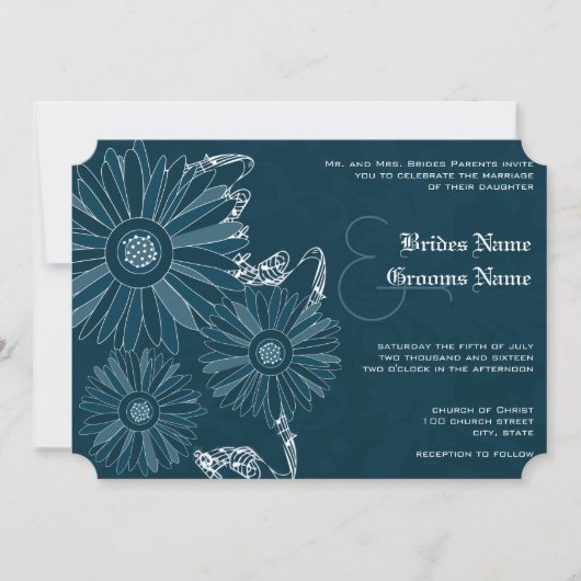 Navy Gerber Daisy Wedding Invite Einladung (Vorderseite)