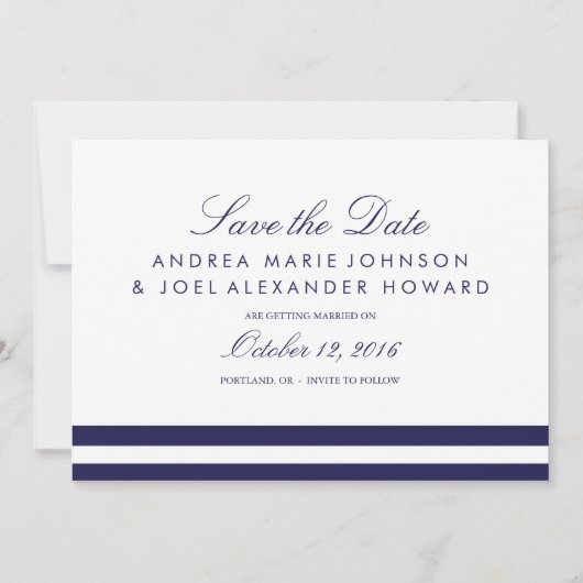 Navy-gestreifte Hochzeit Save the Date (Vorderseite)