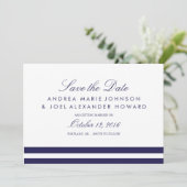 Navy-gestreifte Hochzeit Save the Date (Stehend Vorderseite)